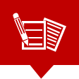 pen and paper icon with red background
