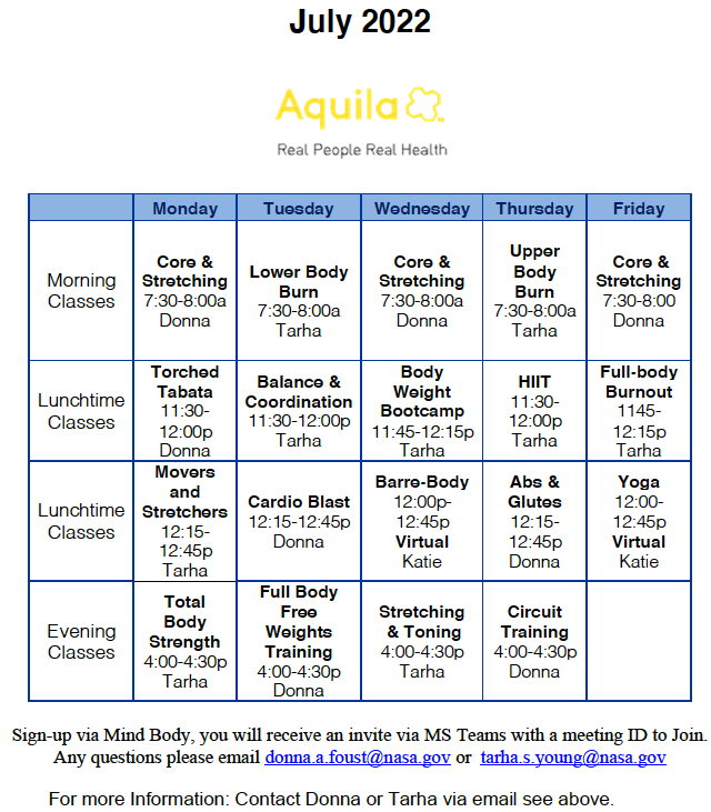 July Exercise Schedule