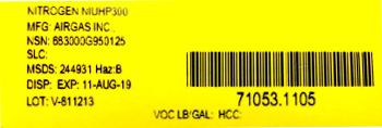 sample yellow inventory sticker